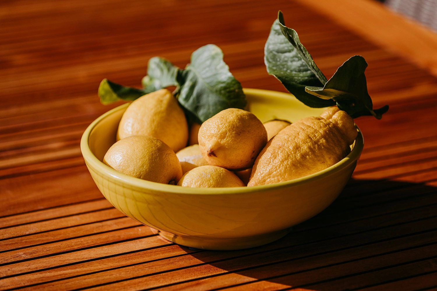 Keramik Atelier Melis - Töpferkurse - Bunte orangefarbene Zitronen in einer gelben Schüssel